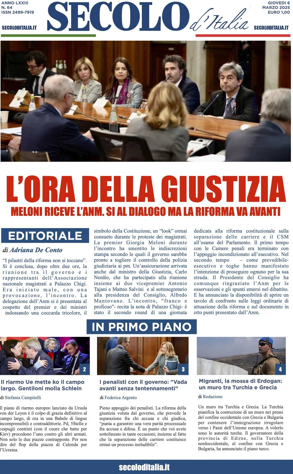 anteprima della prima pagina di secolo-ditalia del 06/03/2025
