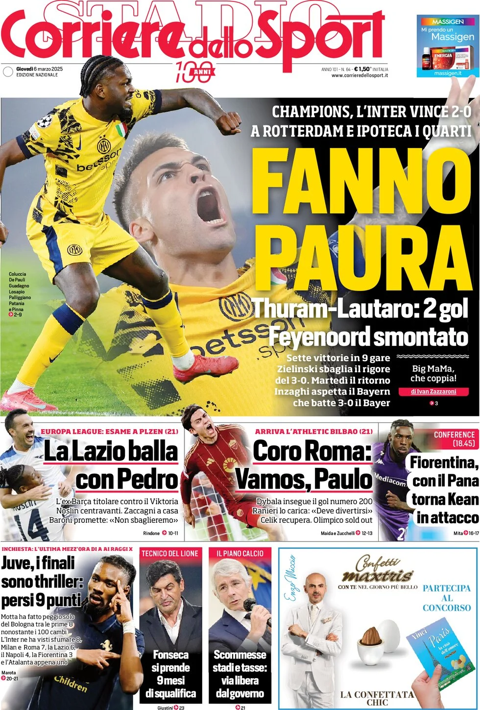 anteprima della prima pagina di corriere-dello-sport del 06/03/2025