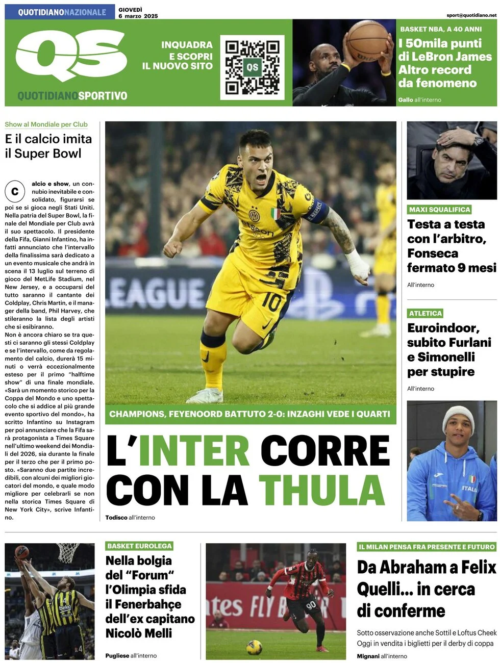 anteprima della prima pagina di qs-quotidiano-sportivo del 06/03/2025