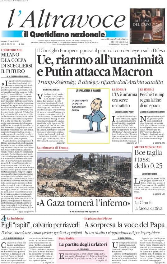 anteprima della prima pagina di il-quotidiano-del-sud-laltravoce del 07/03/2025
