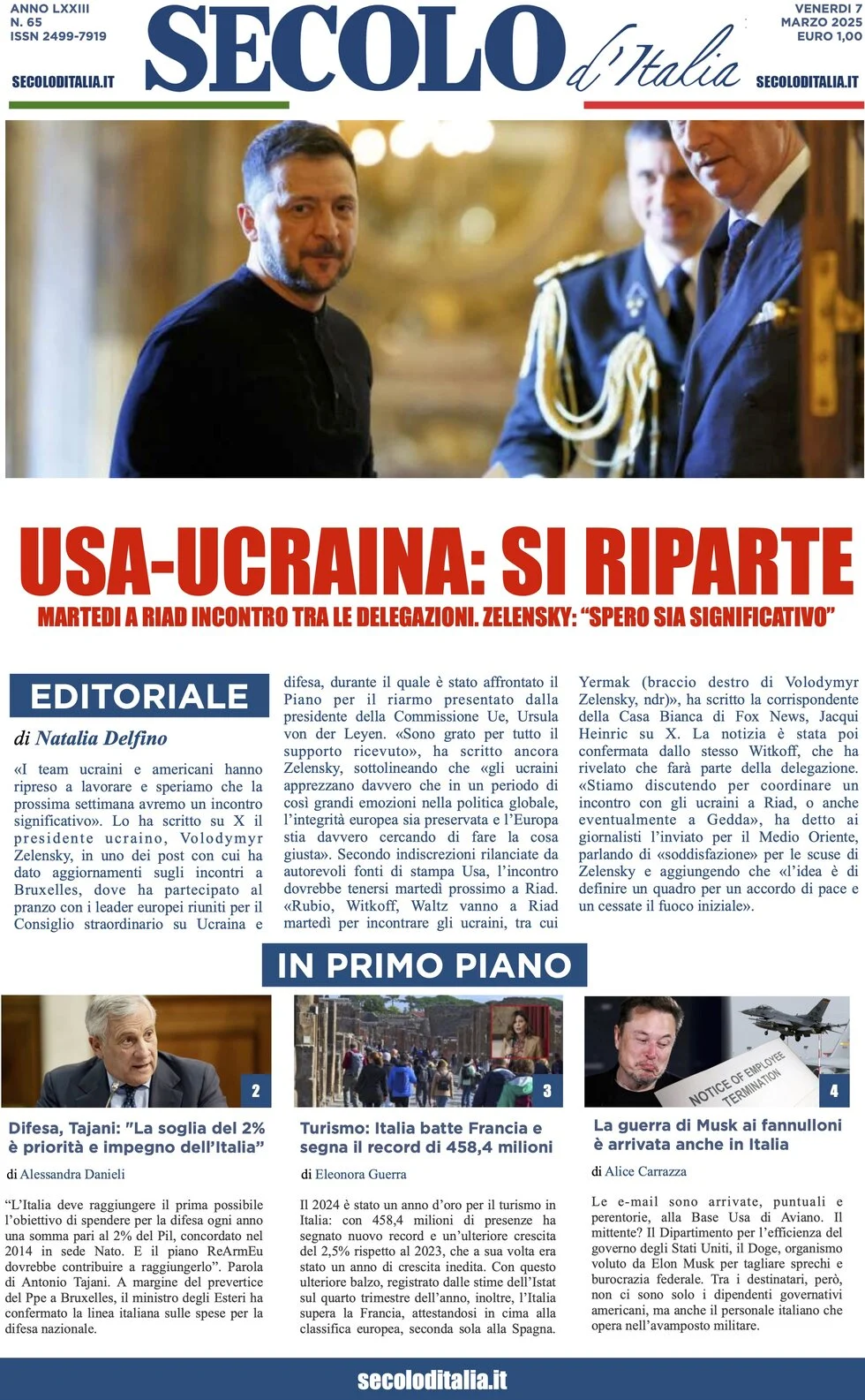 anteprima della prima pagina di secolo-ditalia del 07/03/2025
