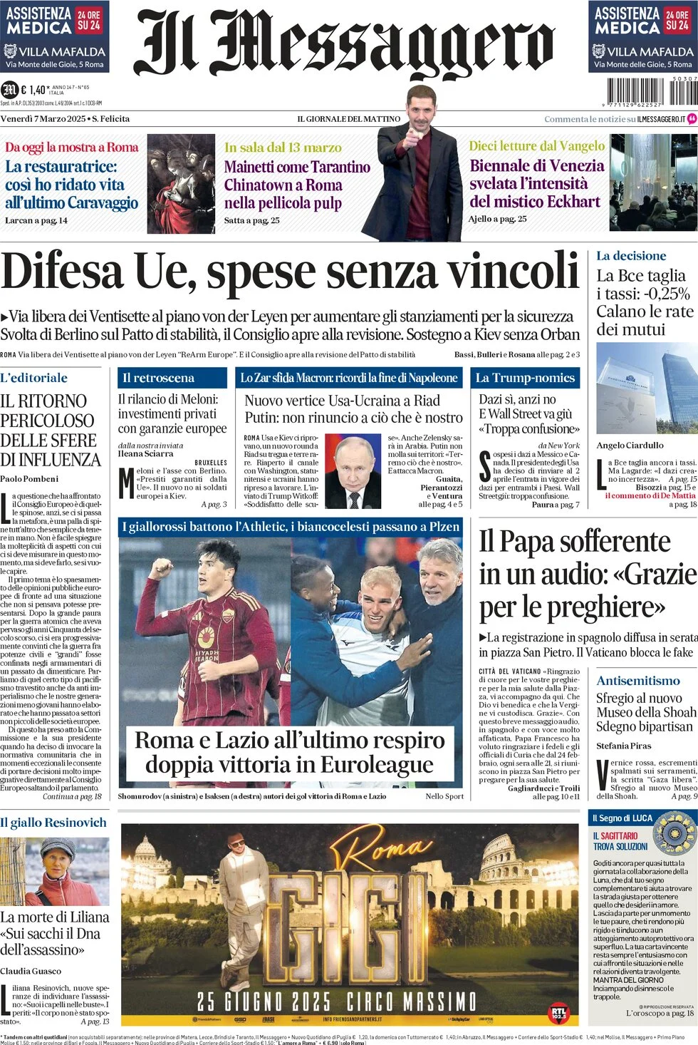 anteprima della prima pagina di il-messaggero del 07/03/2025