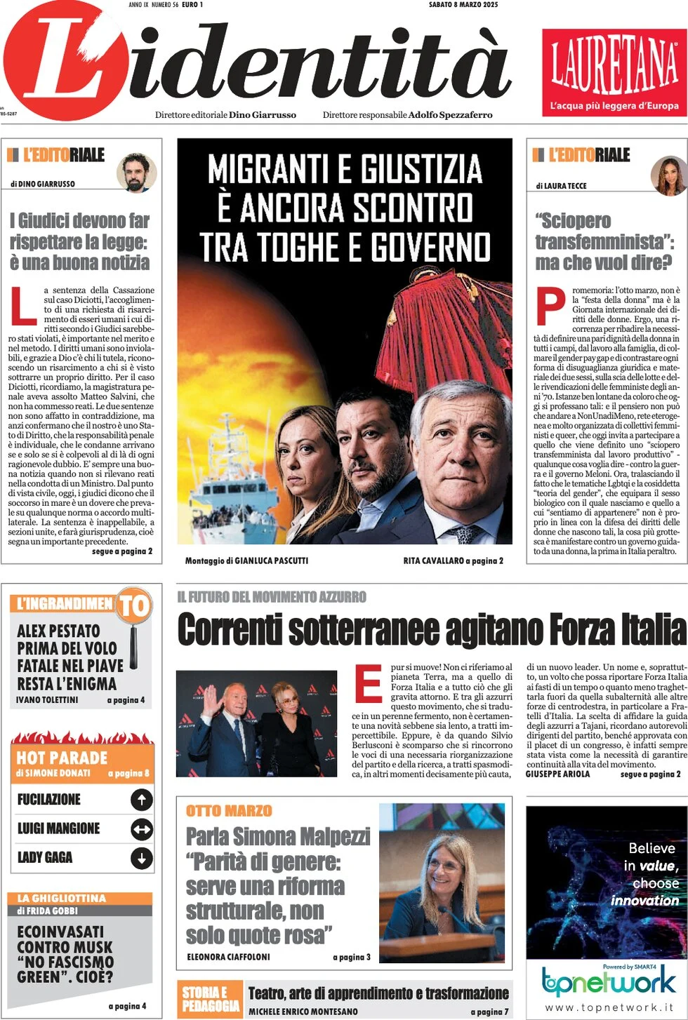 anteprima della prima pagina di lidentit del 08/03/2025