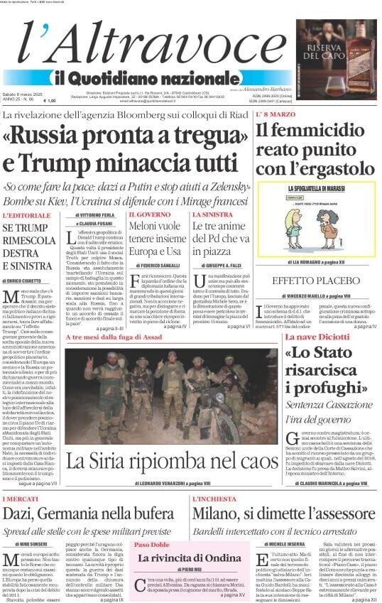 anteprima della prima pagina di il-quotidiano-del-sud-laltravoce del 08/03/2025