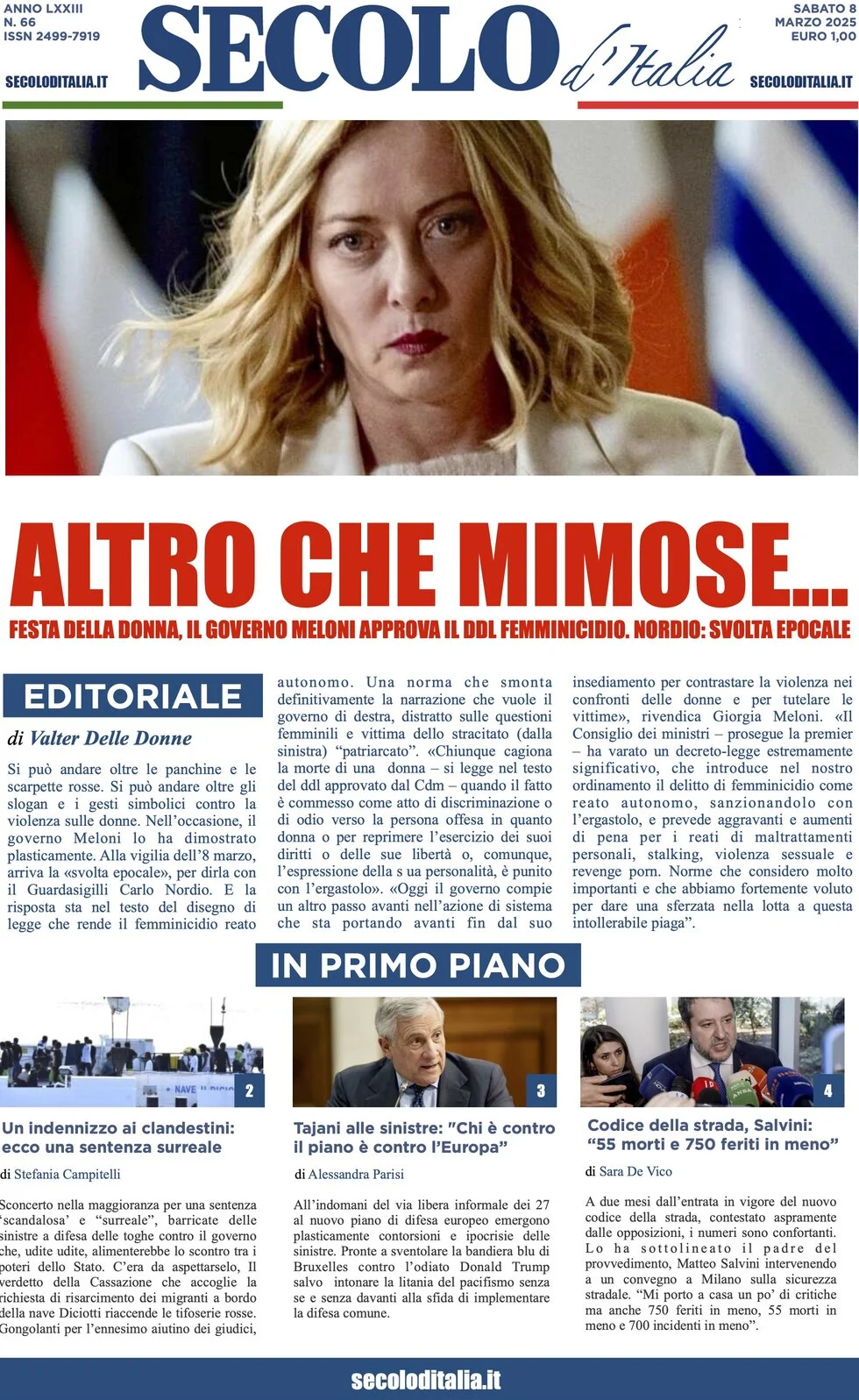 anteprima della prima pagina di secolo-ditalia del 08/03/2025