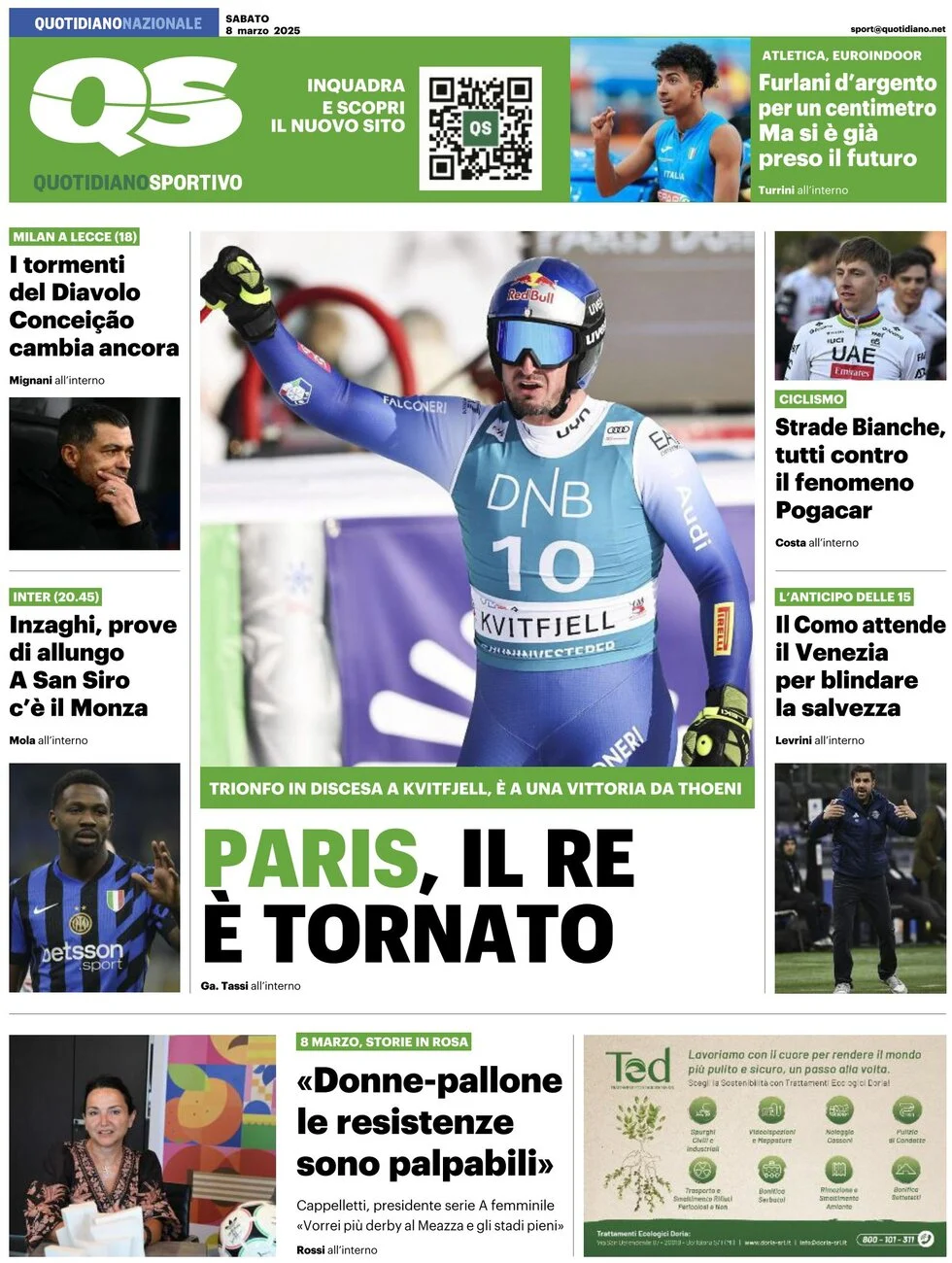 anteprima della prima pagina di qs-quotidiano-sportivo del 08/03/2025