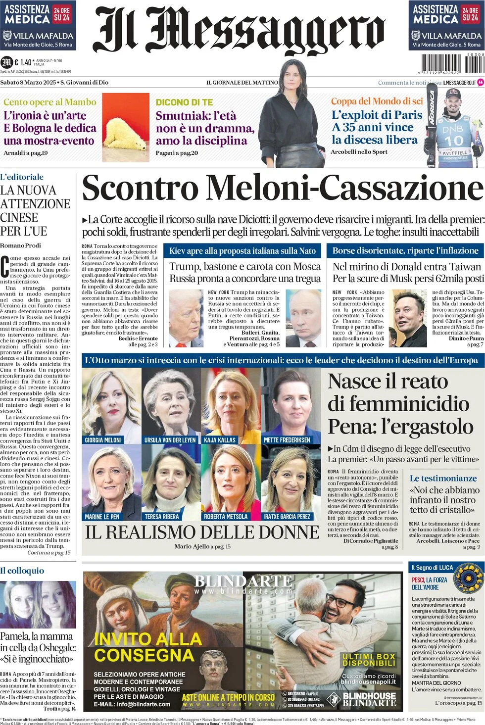 anteprima della prima pagina di il-messaggero del 08/03/2025