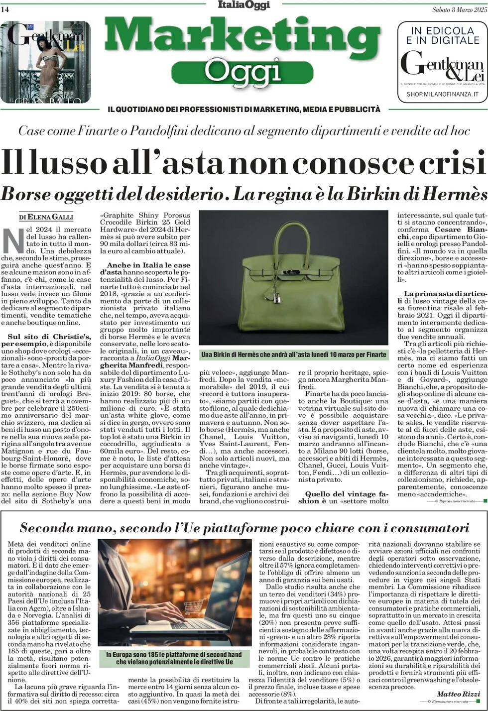 anteprima della prima pagina di marketing-oggi del 08/03/2025