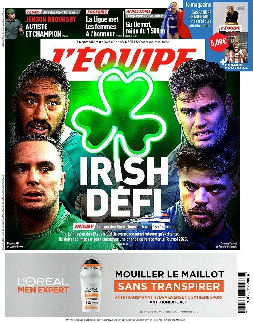 anteprima della prima pagina di lequipe del 08/03/2025