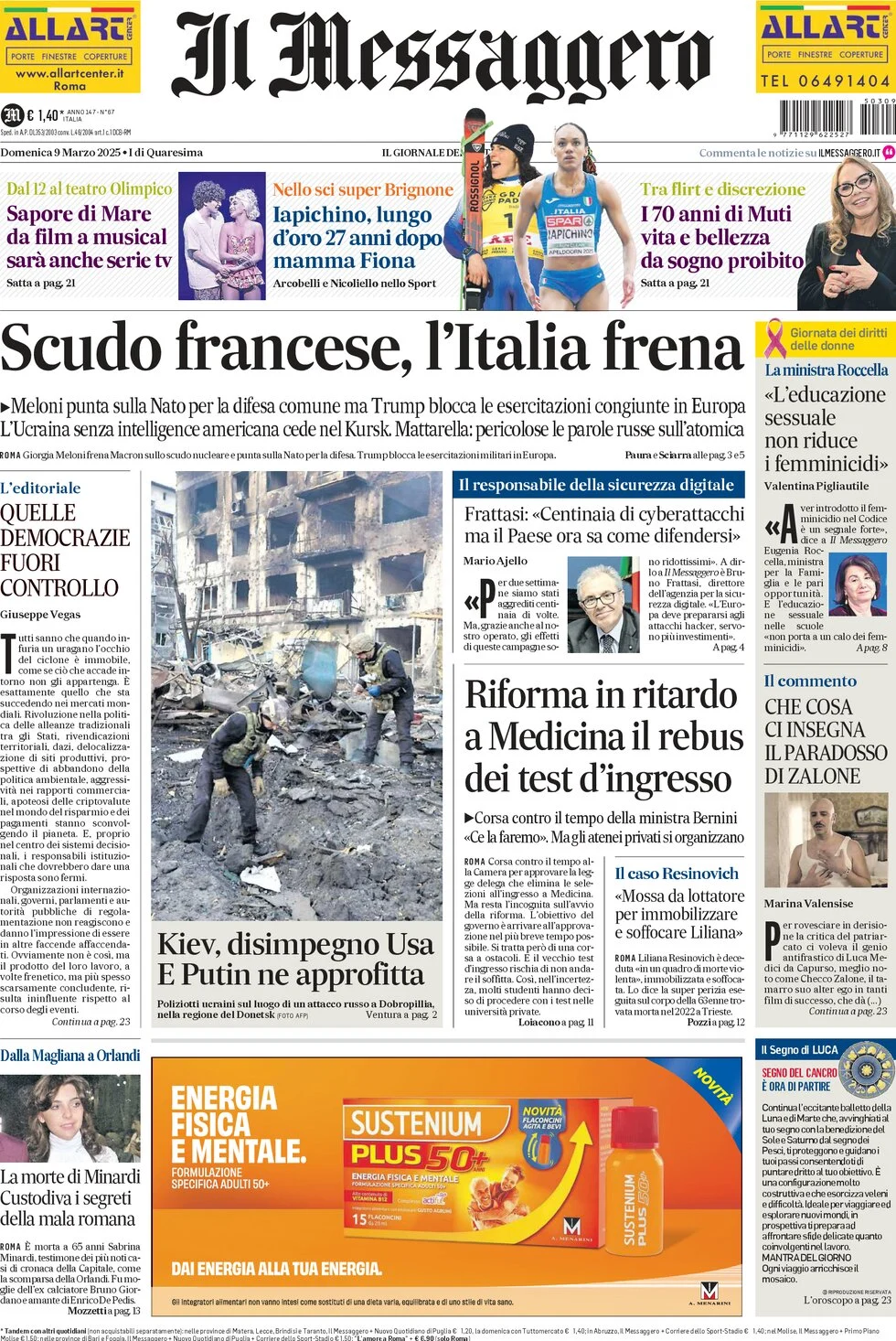 anteprima della prima pagina di il-messaggero del 09/03/2025