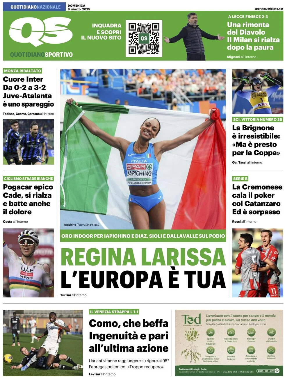 anteprima della prima pagina di qs-quotidiano-sportivo del 09/03/2025
