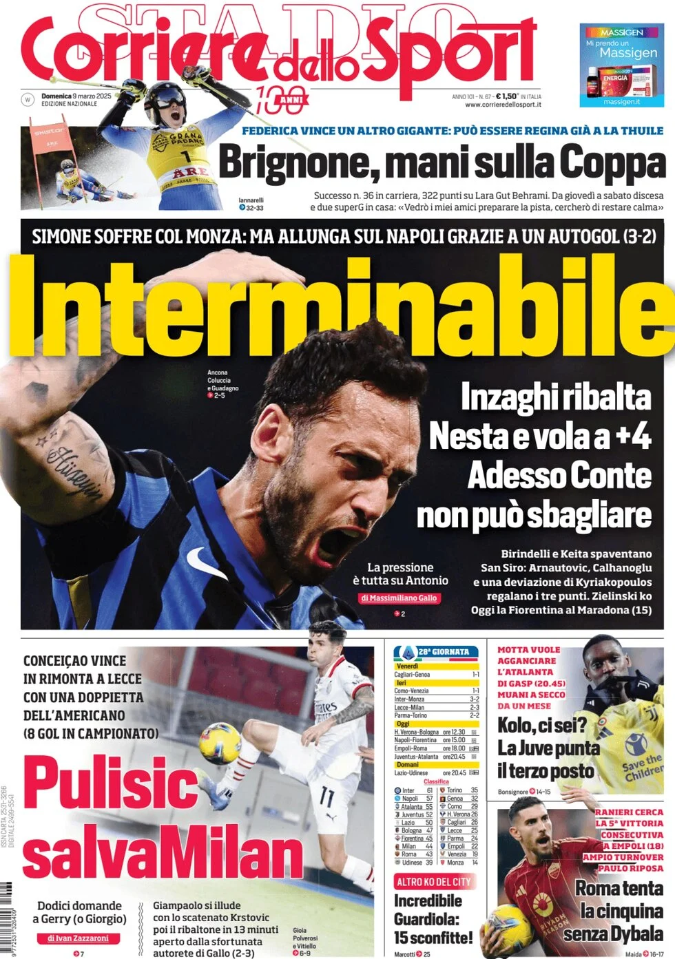 anteprima della prima pagina di corriere-dello-sport del 09/03/2025
