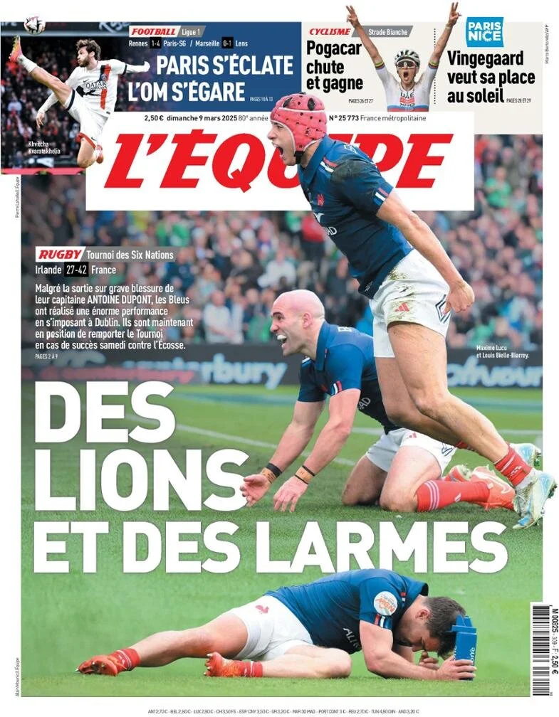 anteprima della prima pagina di lequipe del 09/03/2025