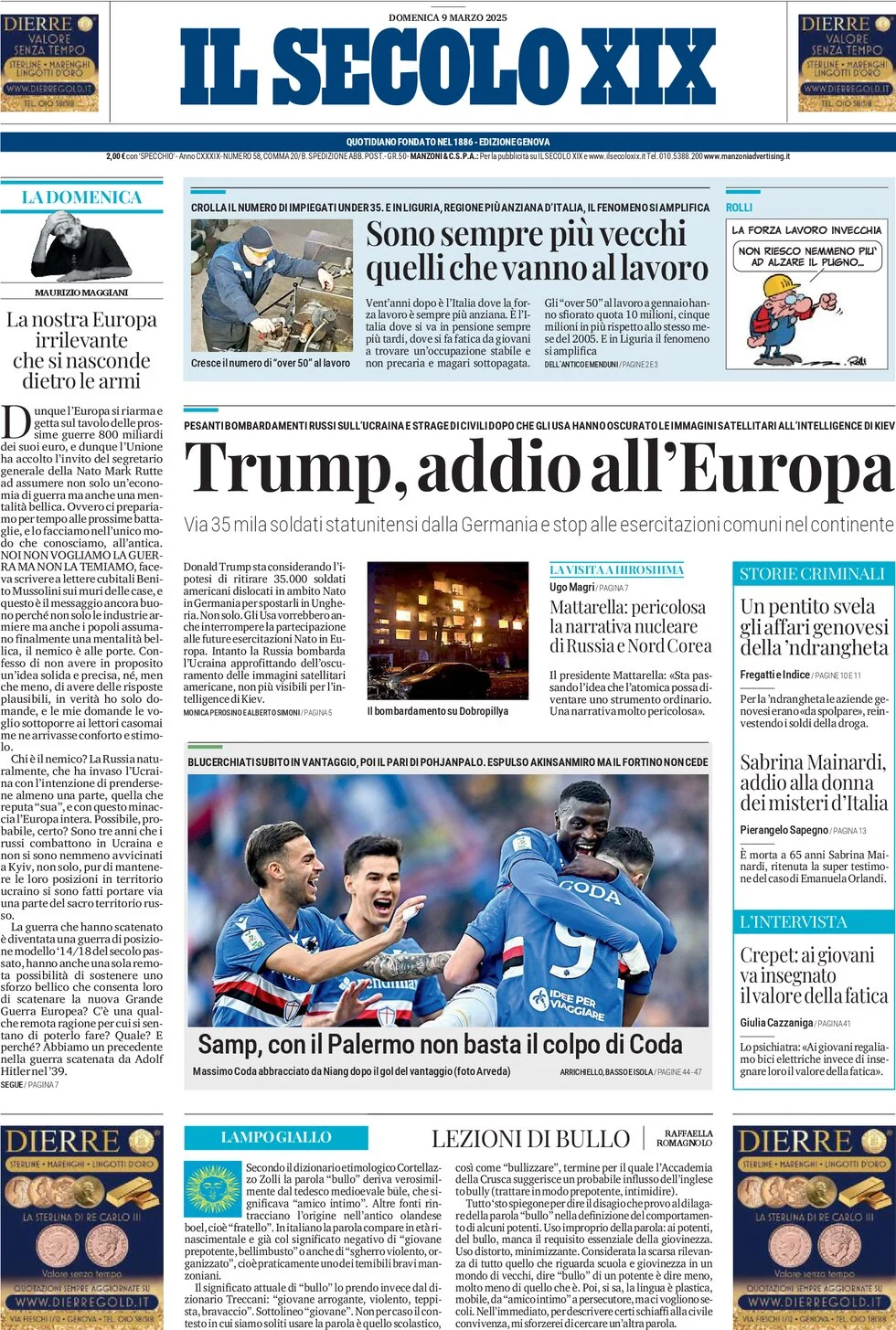 anteprima della prima pagina di il-secolo-xix del 09/03/2025