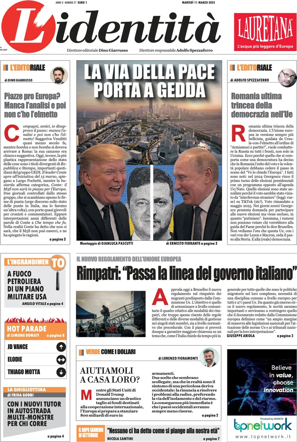 anteprima della prima pagina di lidentit del 10/03/2025