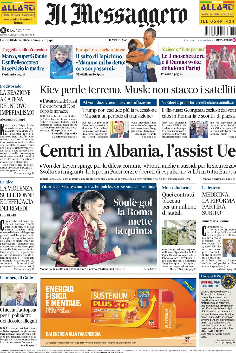 anteprima della prima pagina di il-messaggero del 10/03/2025