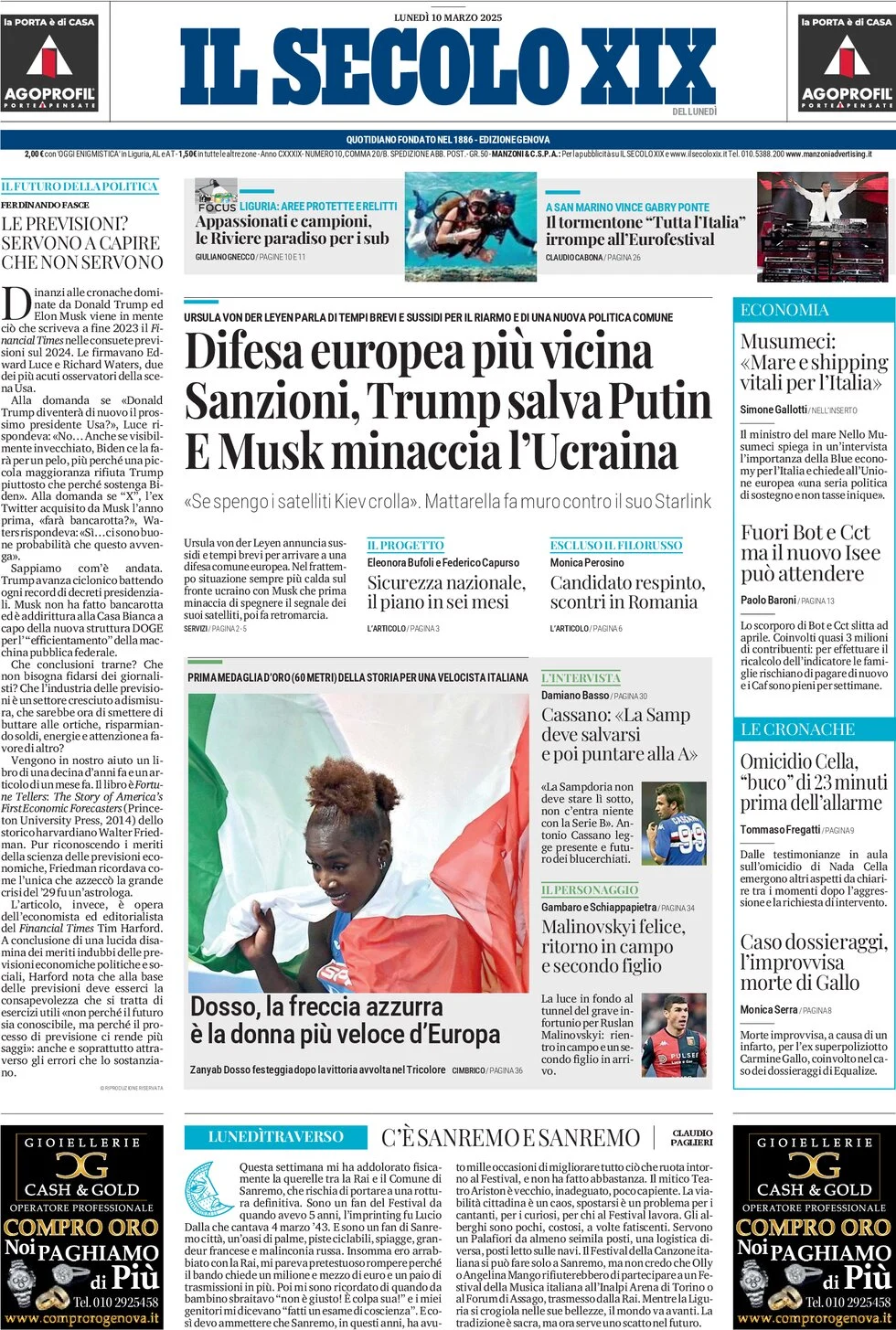 anteprima della prima pagina di il-secolo-xix del 10/03/2025