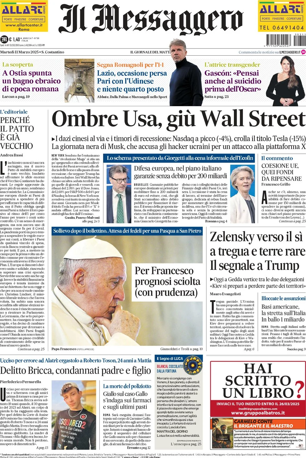 anteprima della prima pagina di il-messaggero del 11/03/2025