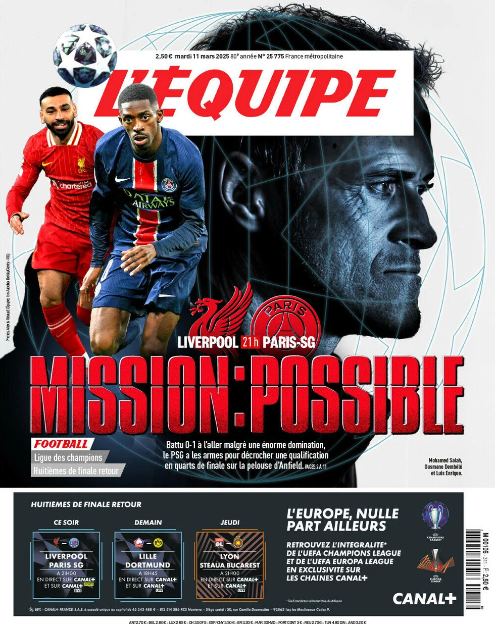 anteprima della prima pagina di lequipe del 11/03/2025