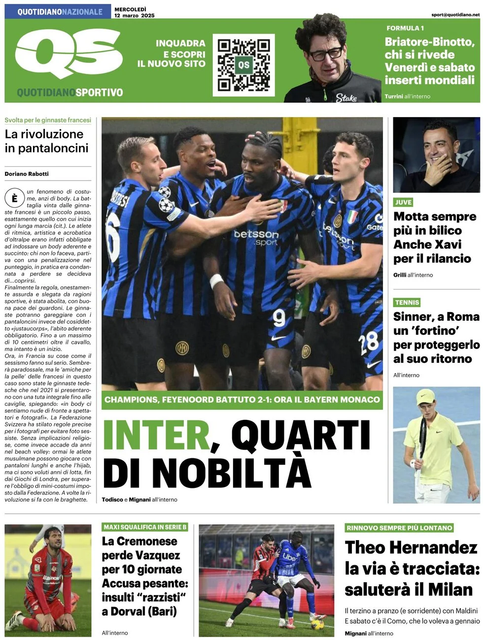 anteprima della prima pagina di qs-quotidiano-sportivo del 12/03/2025