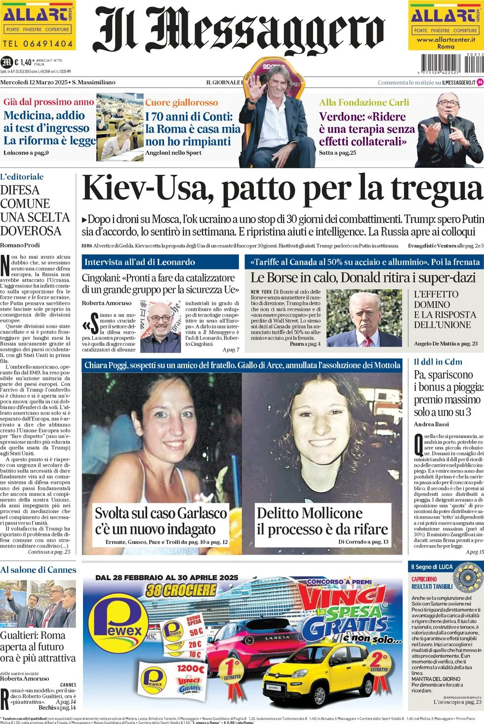 anteprima della prima pagina di il-messaggero del 12/03/2025