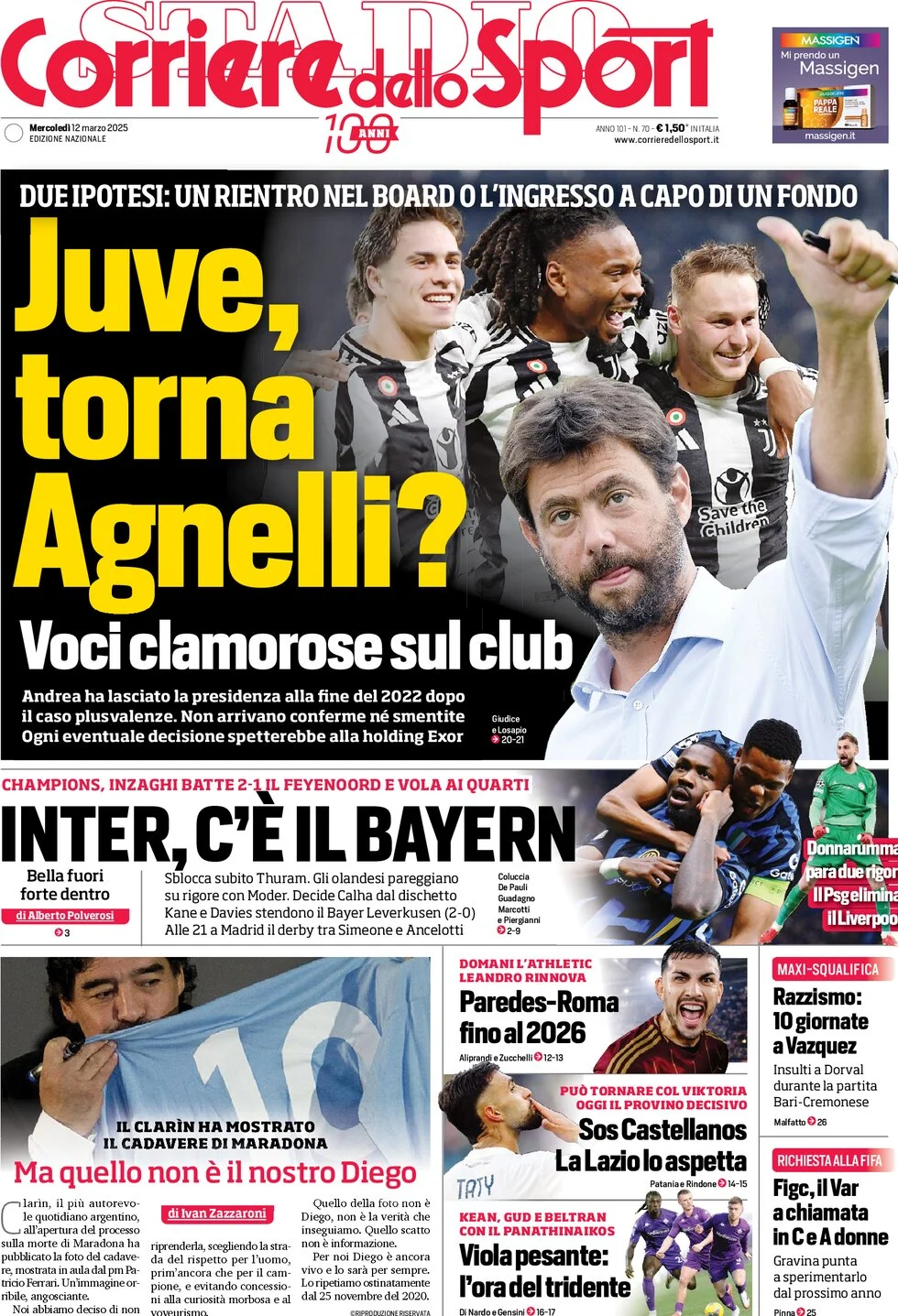 anteprima della prima pagina di corriere-dello-sport del 12/03/2025