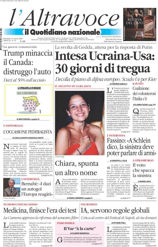 anteprima della prima pagina di il-quotidiano-del-sud-laltravoce del 12/03/2025