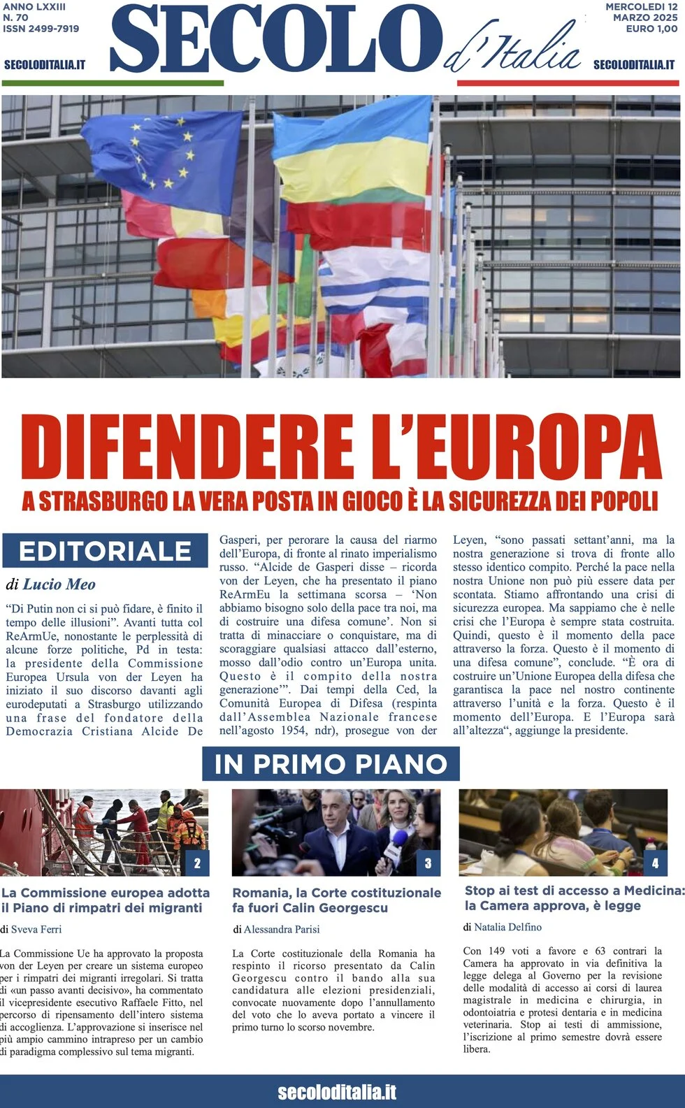 anteprima della prima pagina di secolo-ditalia del 12/03/2025
