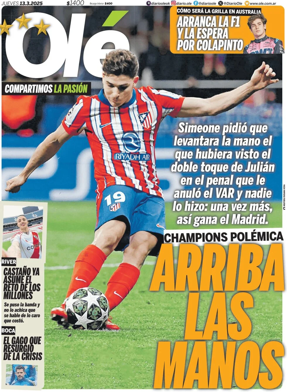 anteprima della prima pagina di ol del 13/03/2025