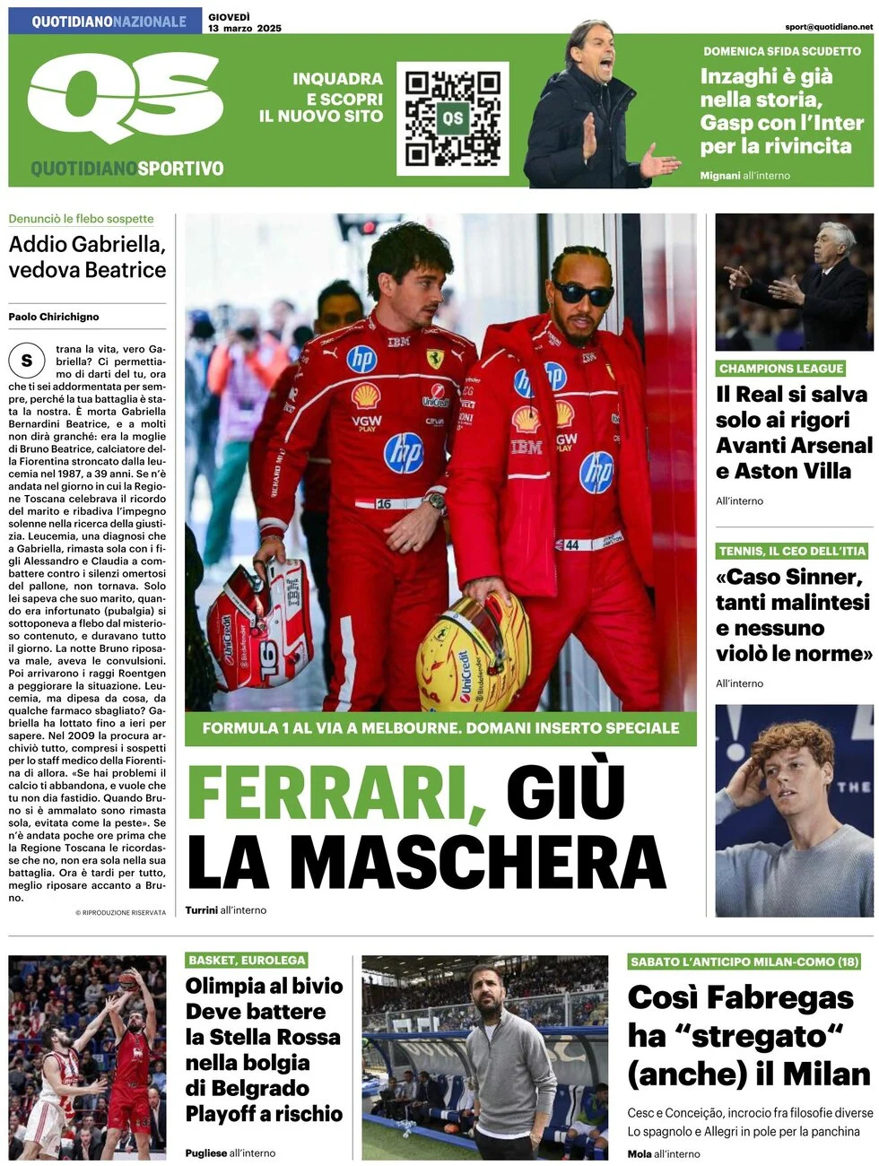 anteprima della prima pagina di qs-quotidiano-sportivo del 13/03/2025
