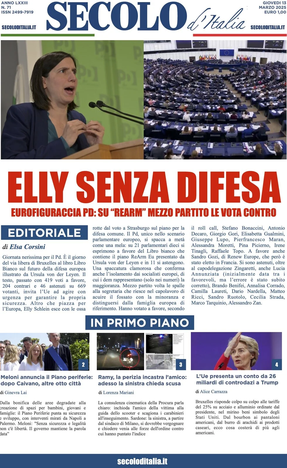 anteprima della prima pagina di secolo-ditalia del 13/03/2025