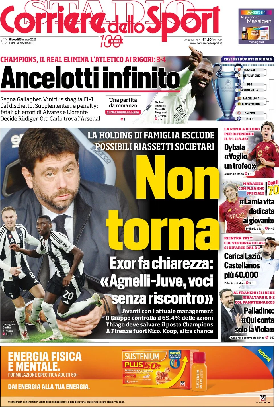 anteprima della prima pagina di corriere-dello-sport del 13/03/2025