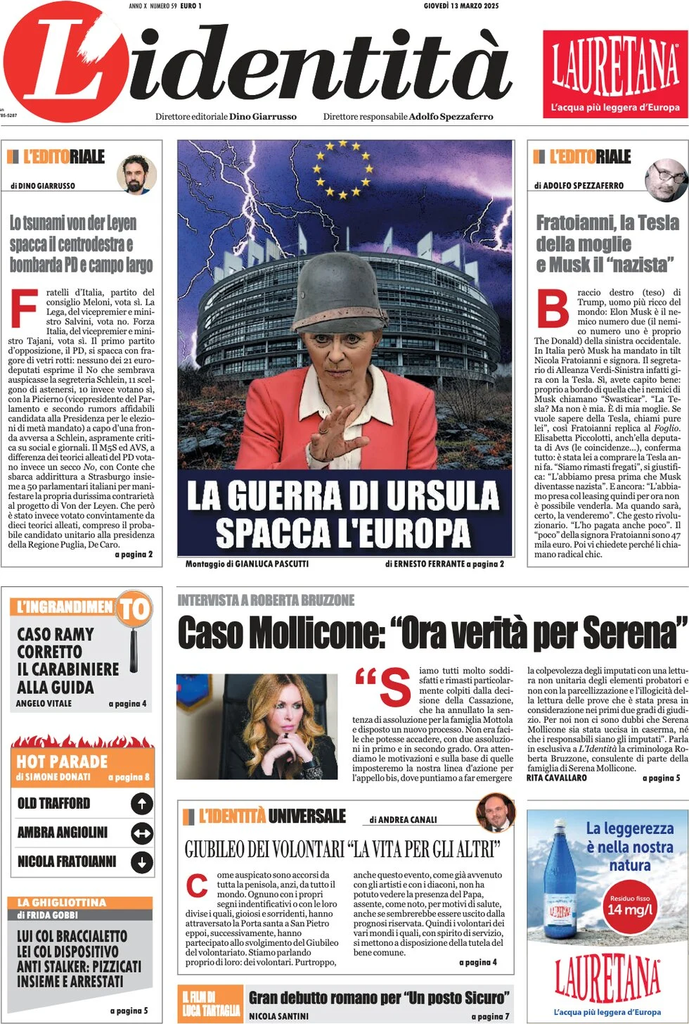 anteprima della prima pagina di lidentit del 13/03/2025
