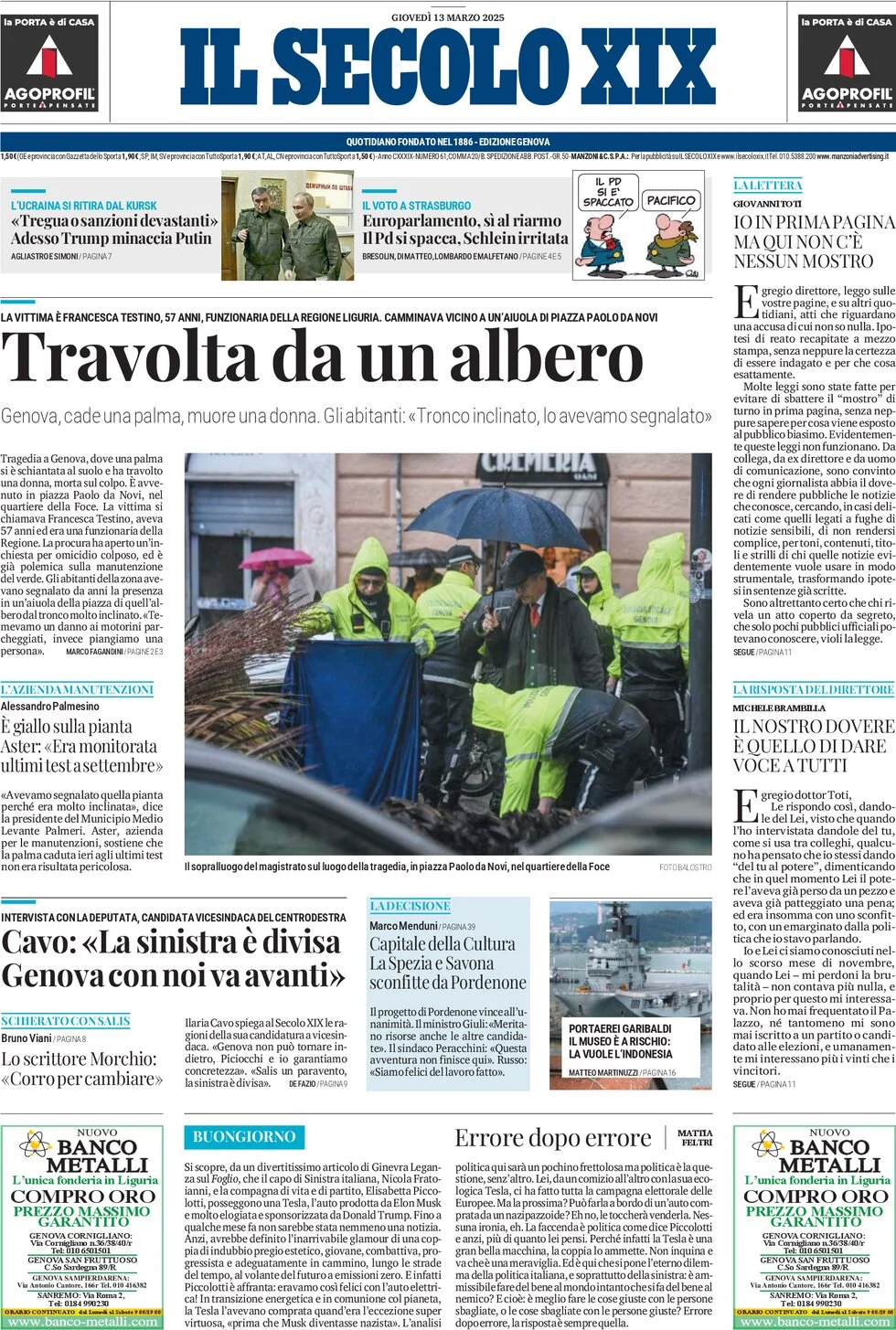 anteprima della prima pagina di il-secolo-xix del 13/03/2025
