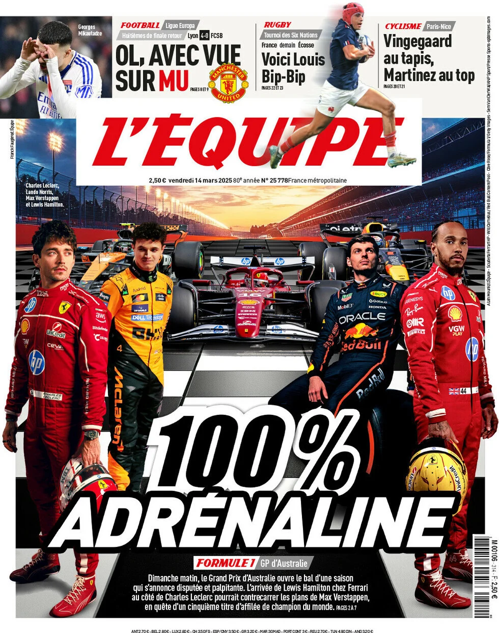 anteprima della prima pagina di lequipe del 14/03/2025