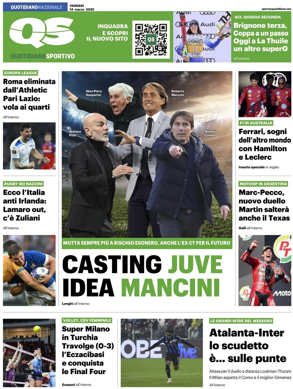 anteprima della prima pagina di qs-quotidiano-sportivo del 14/03/2025