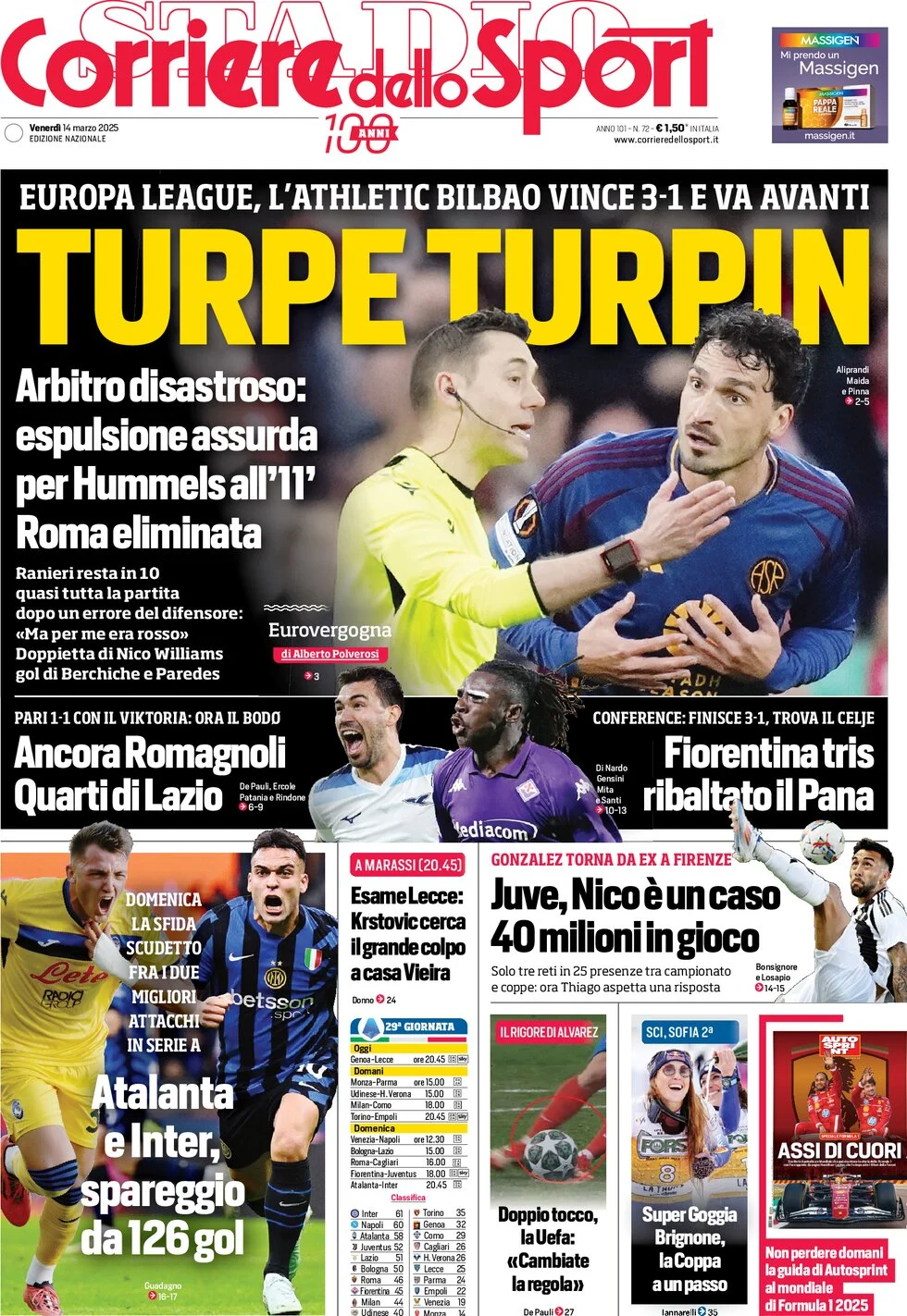 anteprima della prima pagina di corriere-dello-sport del 14/03/2025