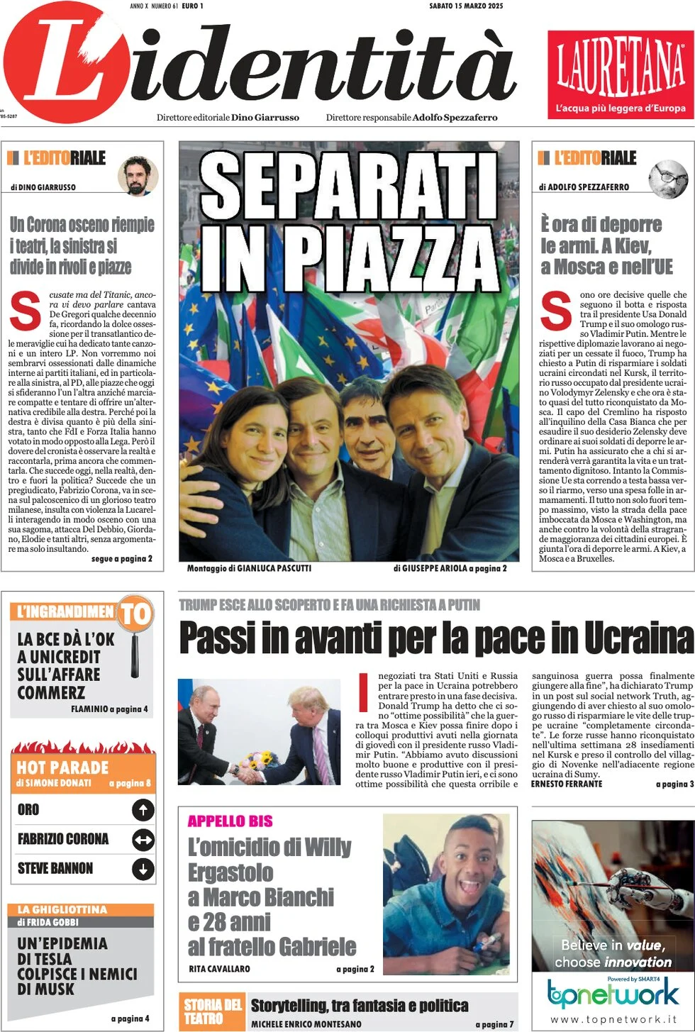 anteprima della prima pagina di lidentit del 14/03/2025