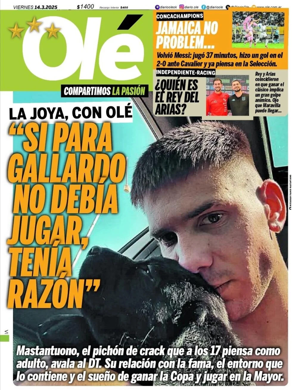 anteprima della prima pagina di ol del 14/03/2025