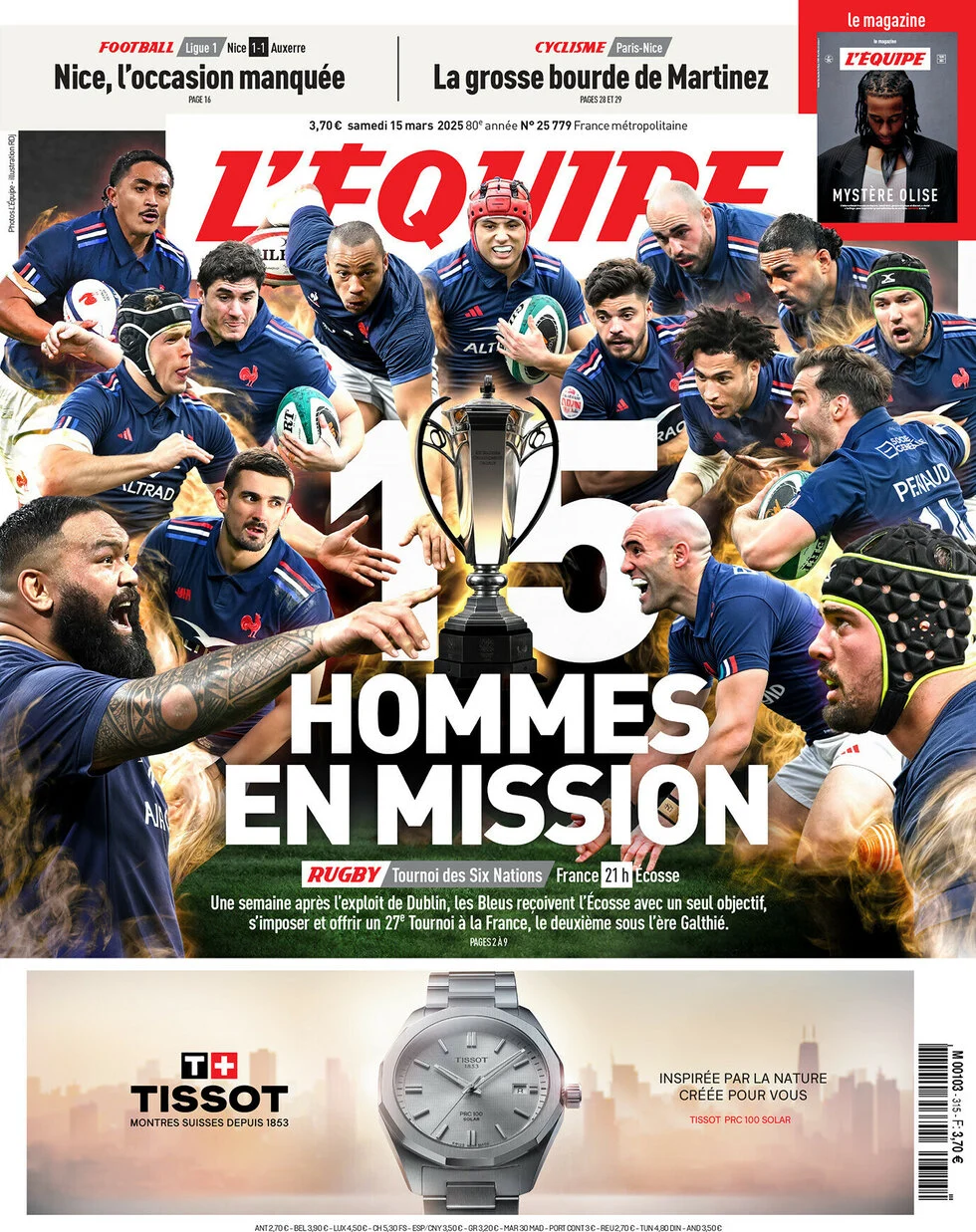 anteprima della prima pagina di lequipe del 15/03/2025