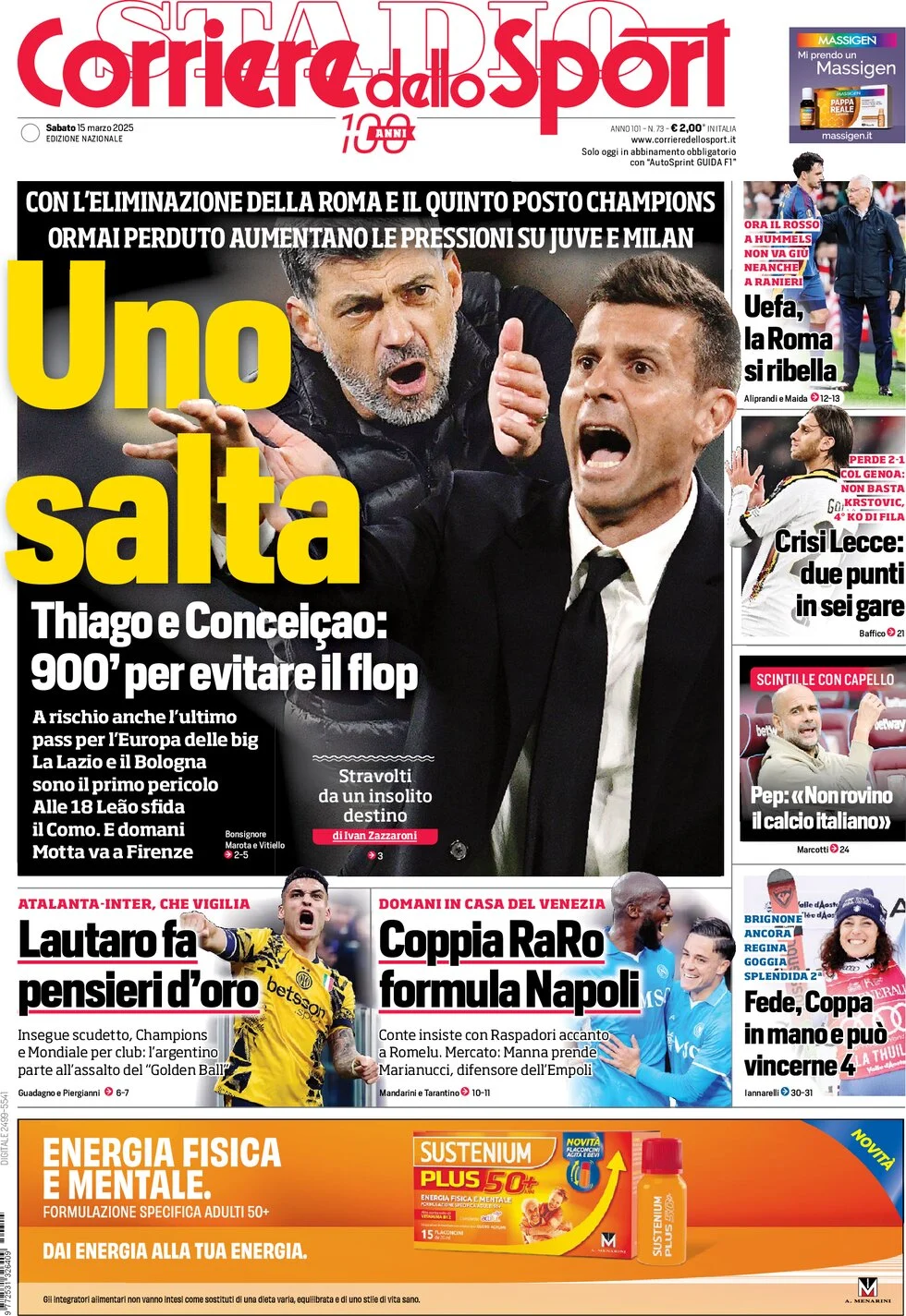 anteprima della prima pagina di corriere-dello-sport del 15/03/2025