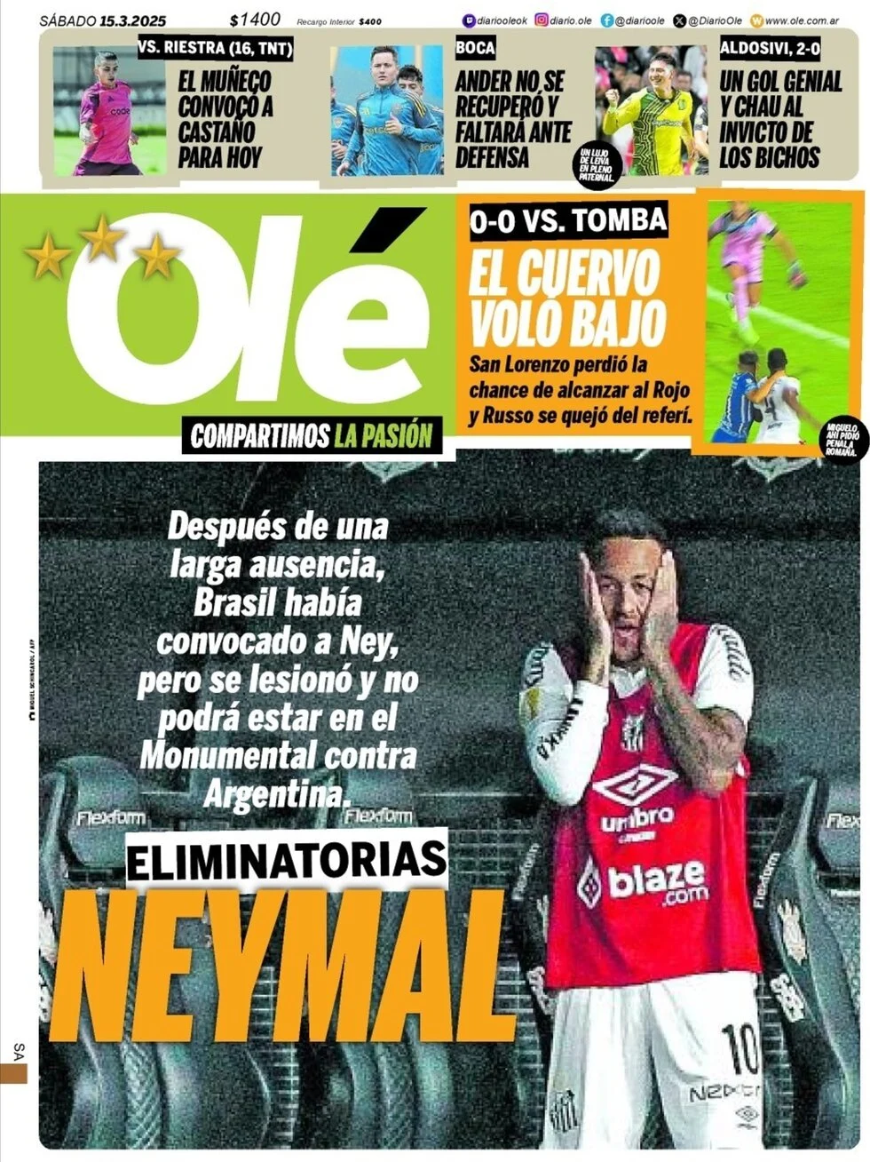 anteprima della prima pagina di ol del 15/03/2025
