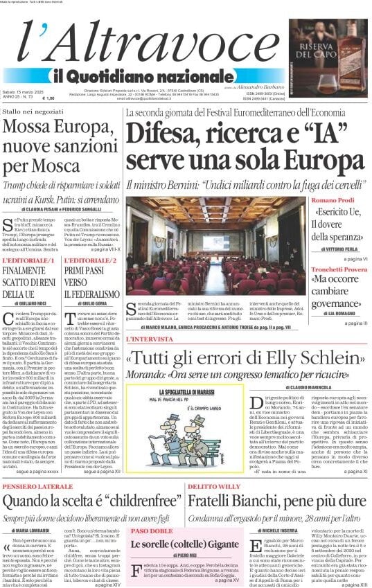 anteprima della prima pagina di il-quotidiano-del-sud-laltravoce del 15/03/2025