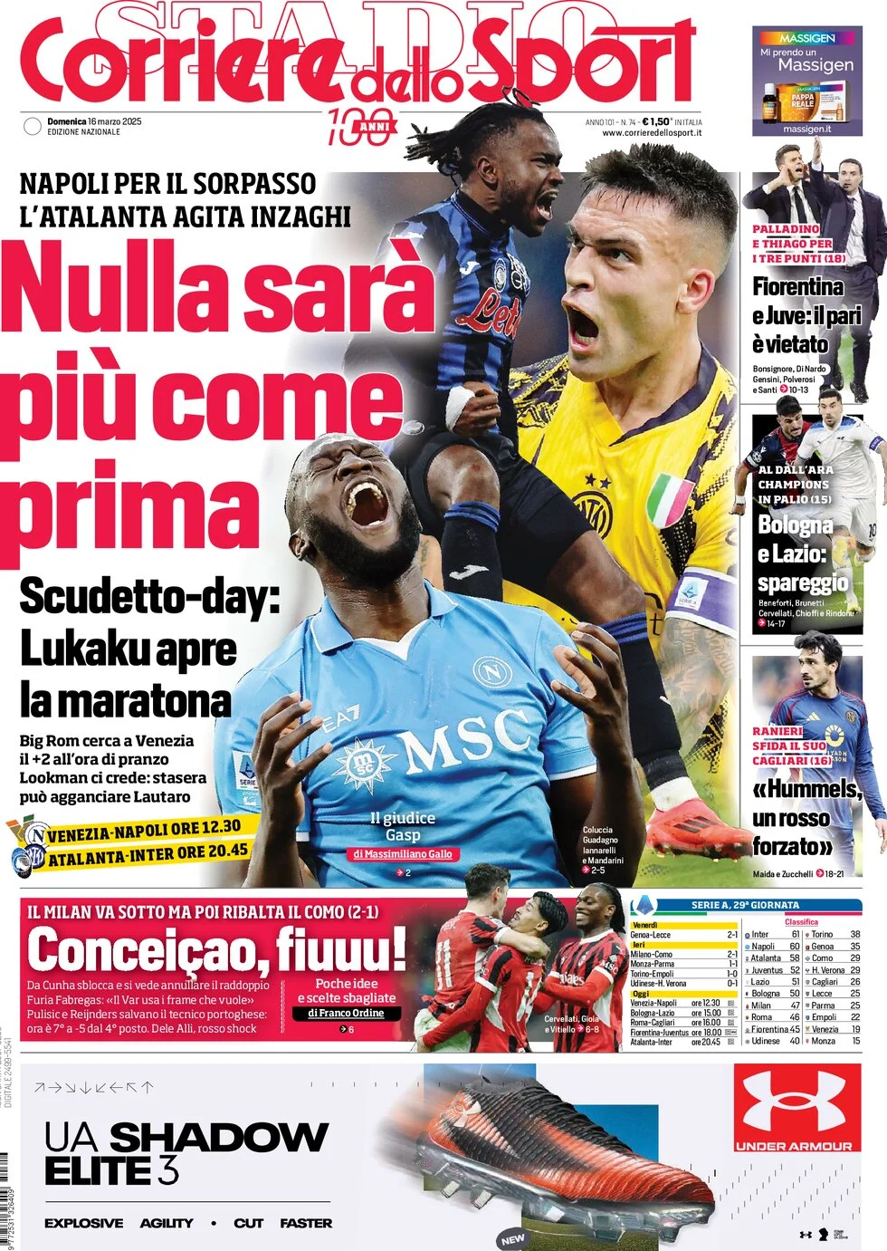 anteprima della prima pagina di corriere-dello-sport del 16/03/2025