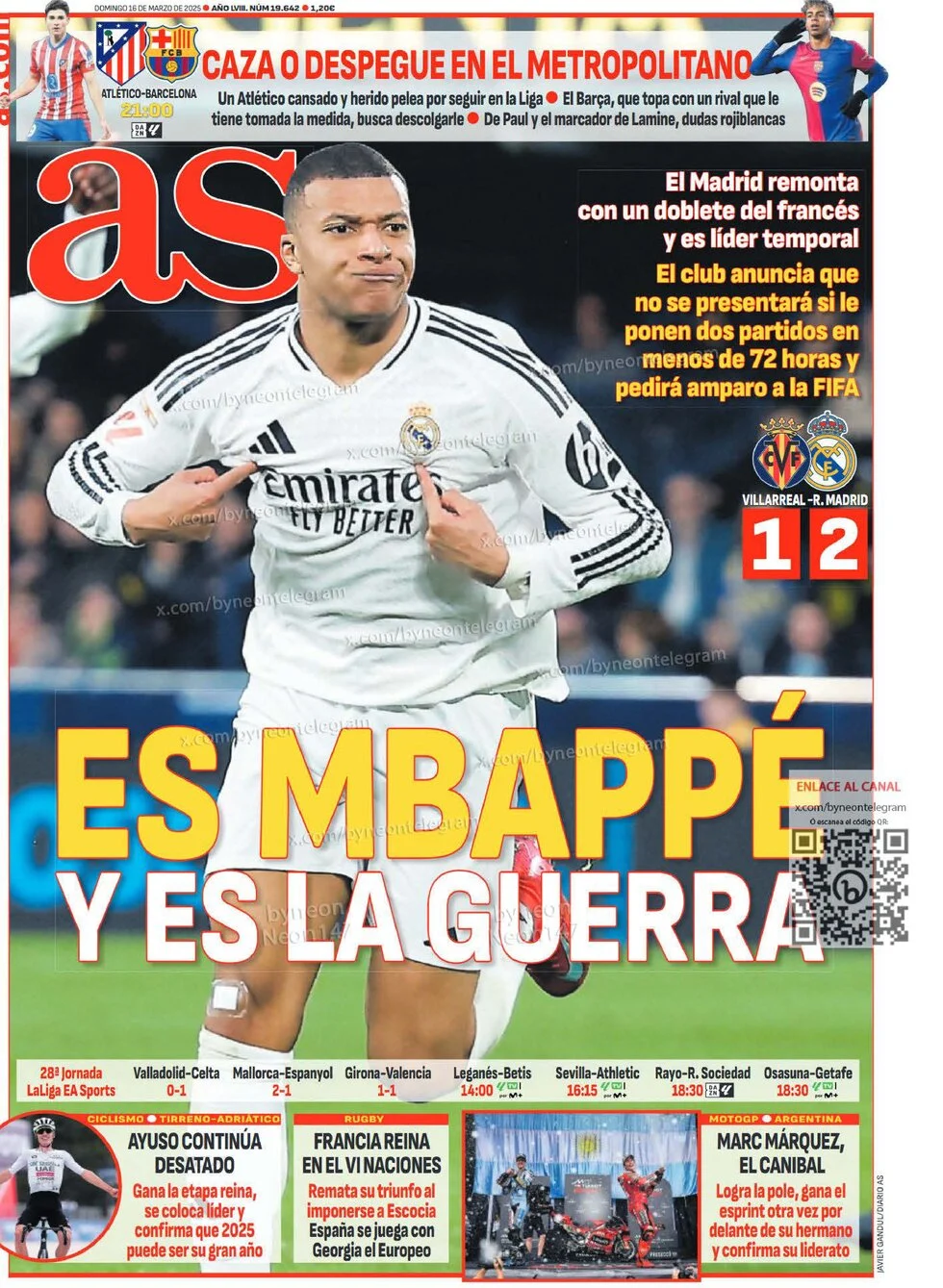 anteprima della prima pagina di as-madrid del 16/03/2025