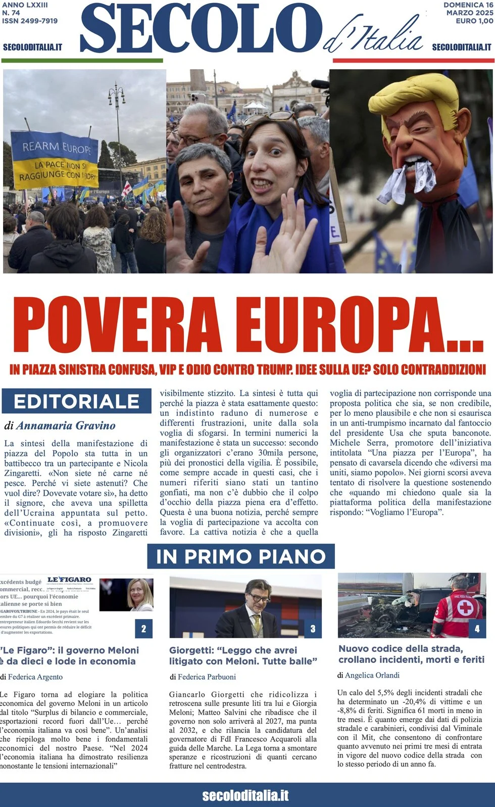 anteprima della prima pagina di secolo-ditalia del 16/03/2025