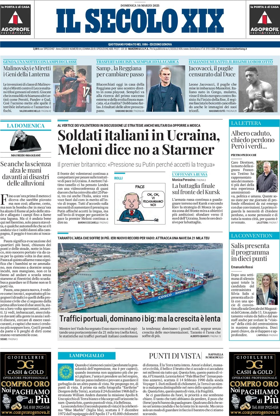anteprima della prima pagina di il-secolo-xix del 16/03/2025