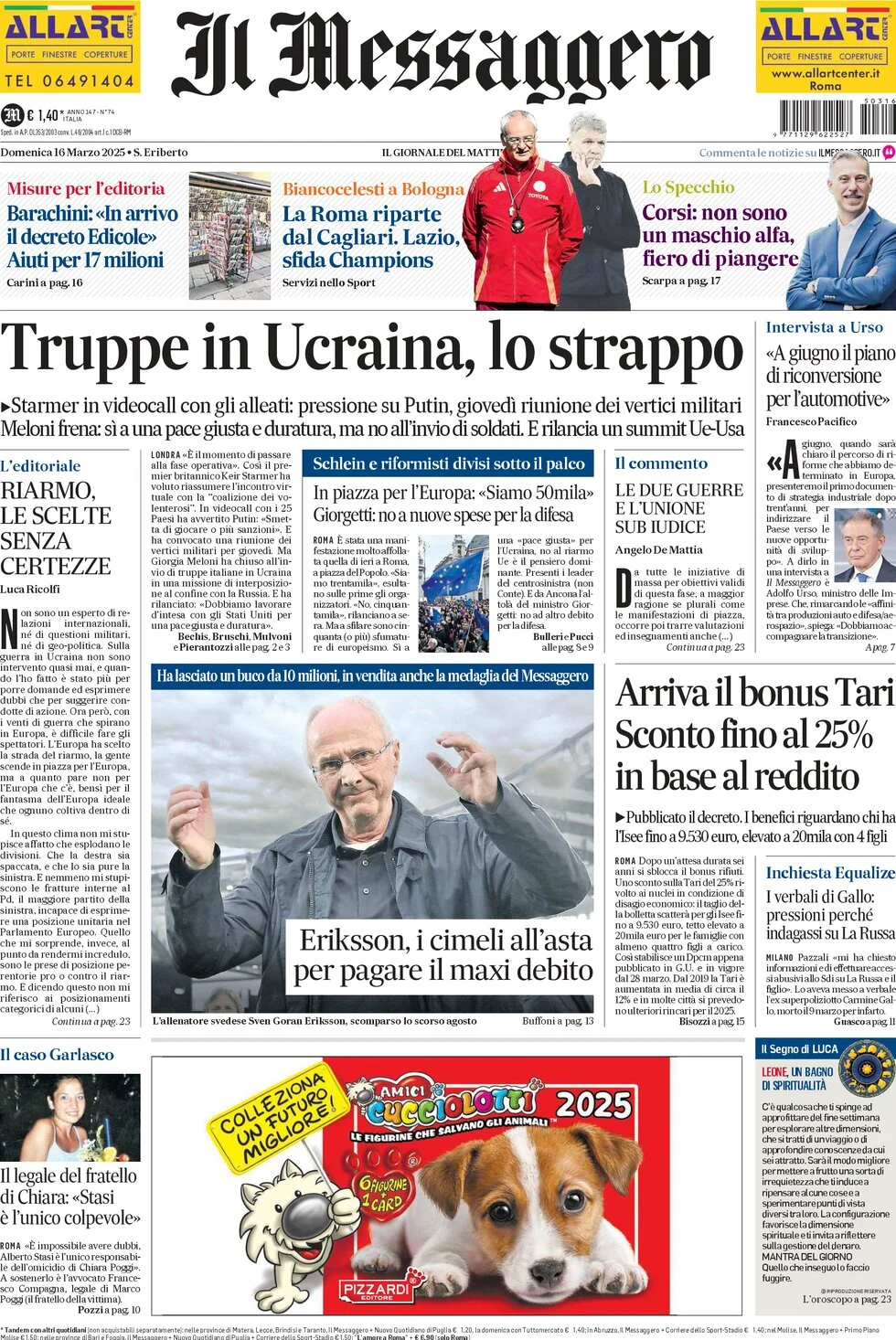 anteprima della prima pagina di il-messaggero del 16/03/2025