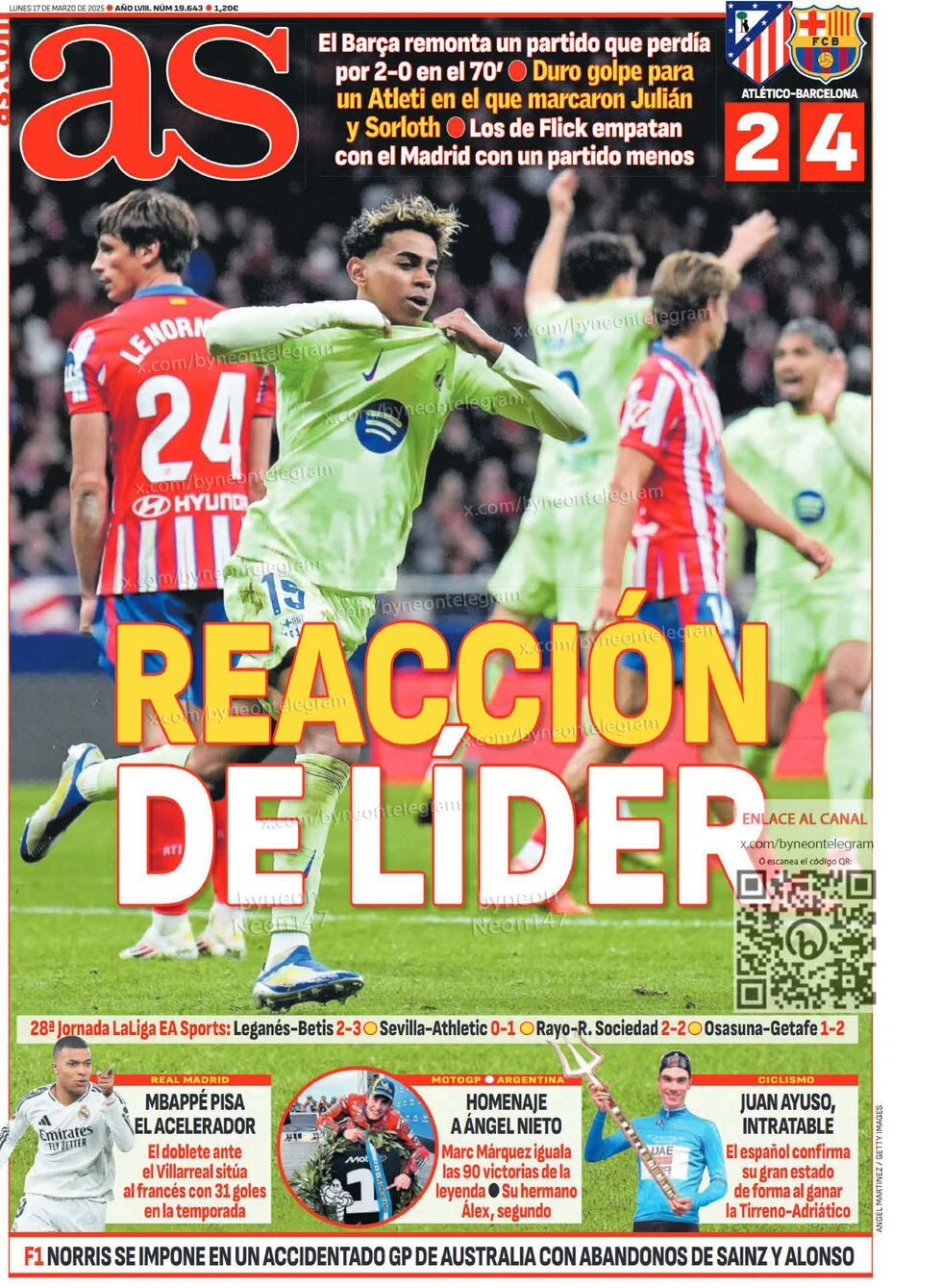 anteprima della prima pagina di as-madrid del 17/03/2025