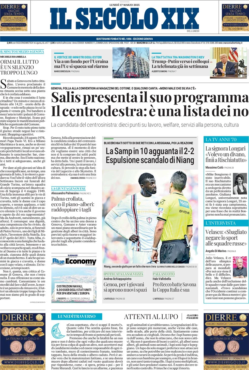 anteprima della prima pagina di il-secolo-xix del 17/03/2025